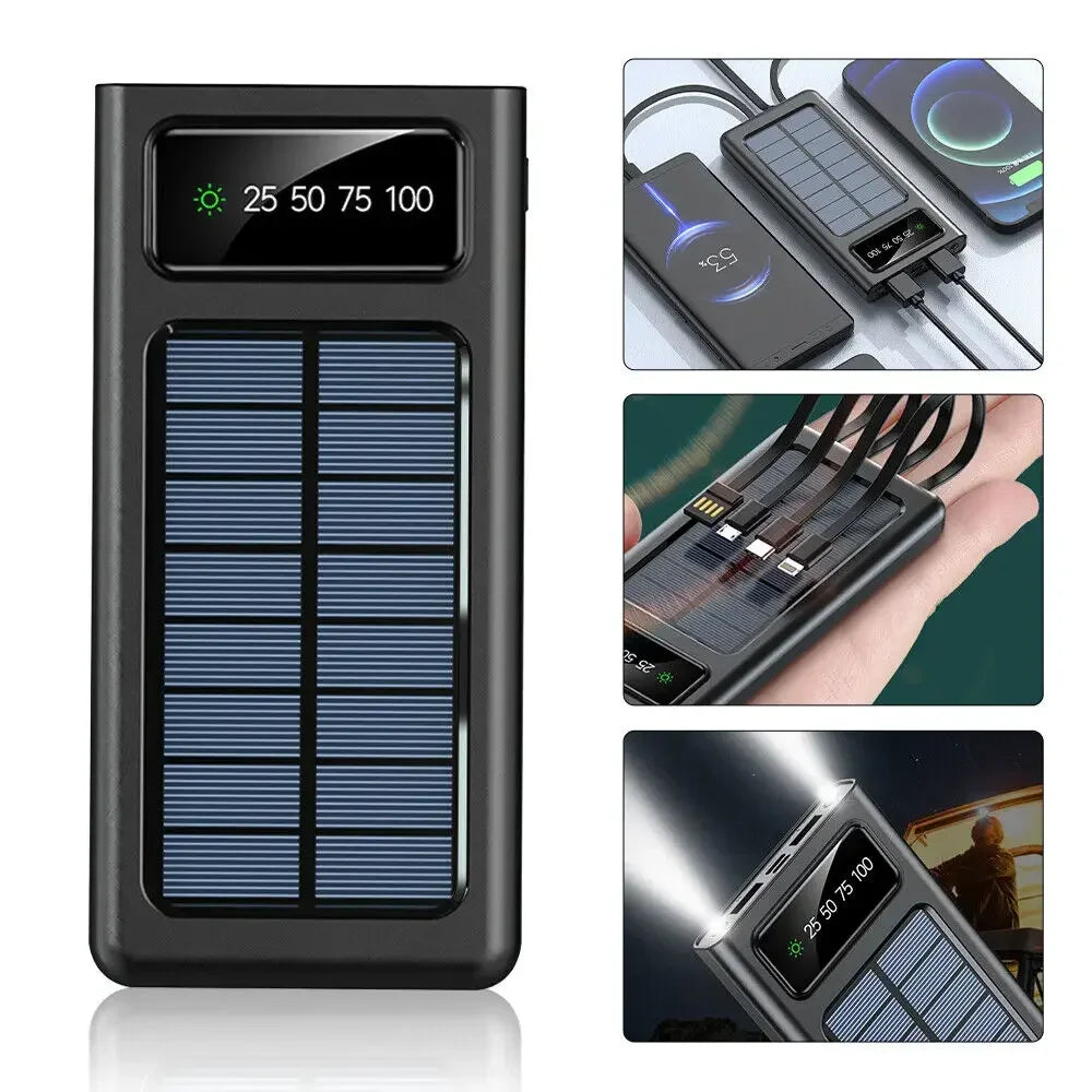Solar Power Bank with 4-USB Cables for Outdoor Activities
