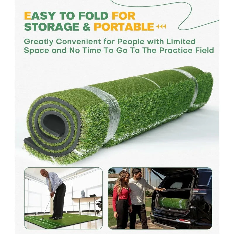 Dual-Turf Golf Mat with Alignment Aids for Golf Enthusiasts, Golf Practice Putting Mat