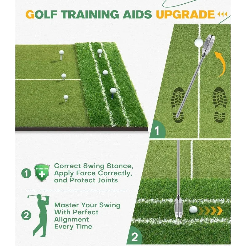 Dual-Turf Golf Mat with Alignment Aids for Golf Enthusiasts, Golf Practice Putting Mat