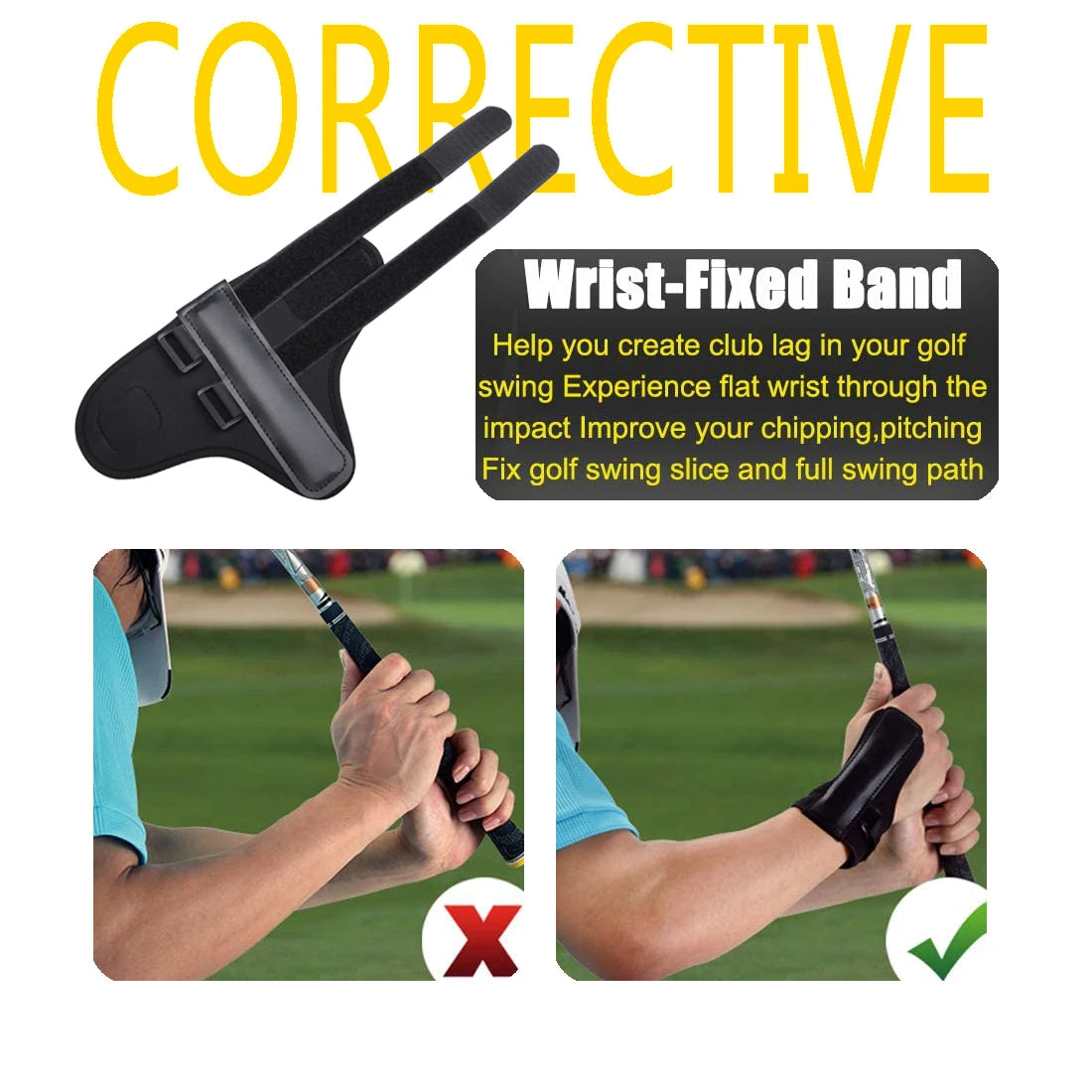 Neoprene & Leather Golf Swing Wrist Brace Trainer Aid for Correcting Swing Gesture Alignment