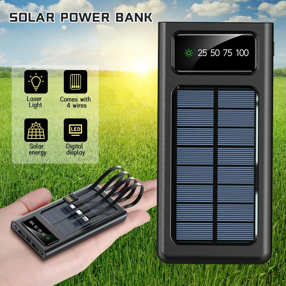 Solar Power Bank with 4-USB Cables for Outdoor Activities