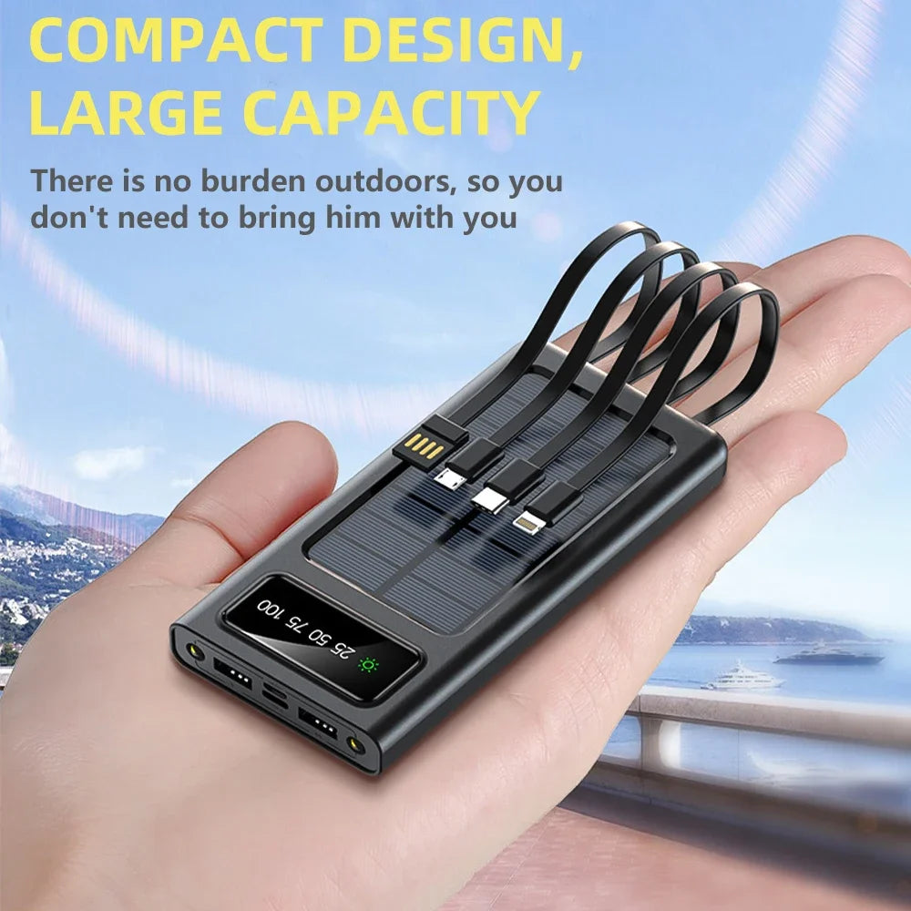 Solar Power Bank with 4-USB Cables for Outdoor Activities