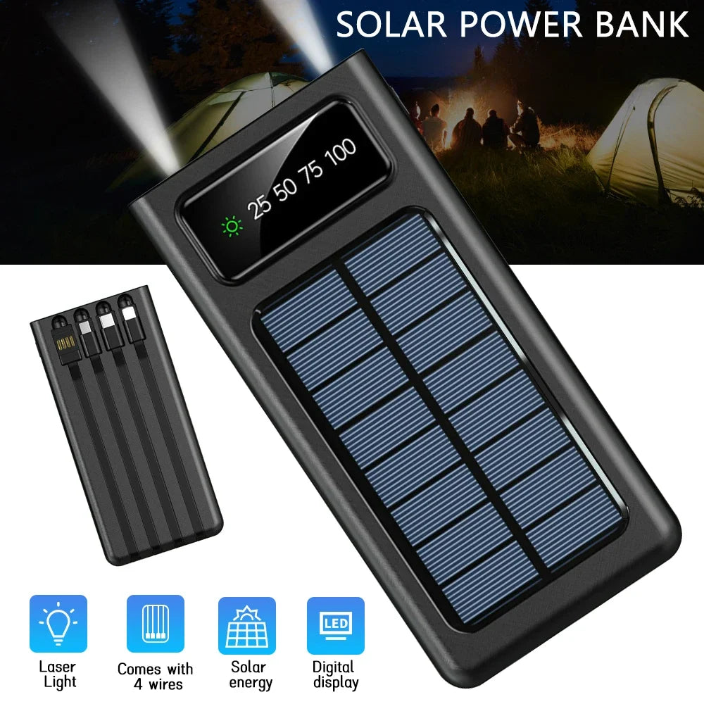 Solar Power Bank with 4-USB Cables for Outdoor Activities