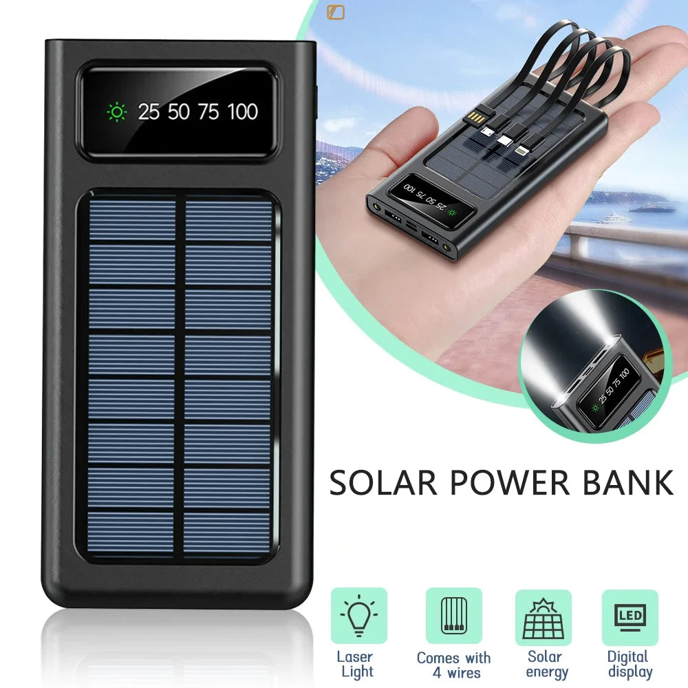 Solar Power Bank with 4-USB Cables for Outdoor Activities