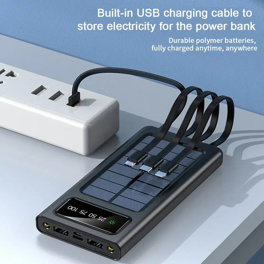 Solar Power Bank with 4-USB Cables for Outdoor Activities