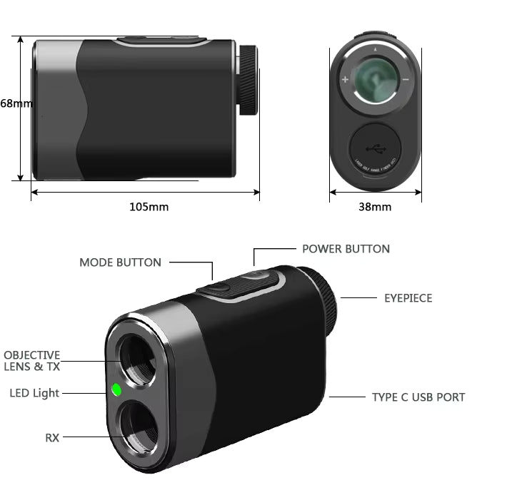 Lightweight Waterproof 6X Magnification 1000Y Golf Range Finder