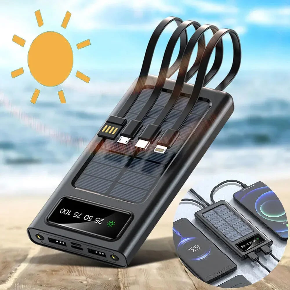 Solar Power Bank with 4-USB Cables for Outdoor Activities