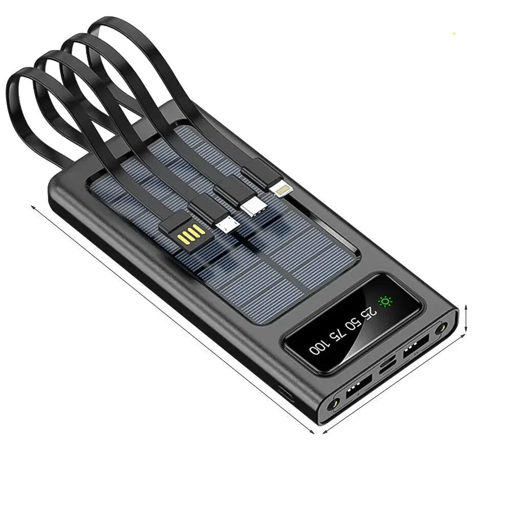 Solar Power Bank with 4-USB Cables for Outdoor Activities