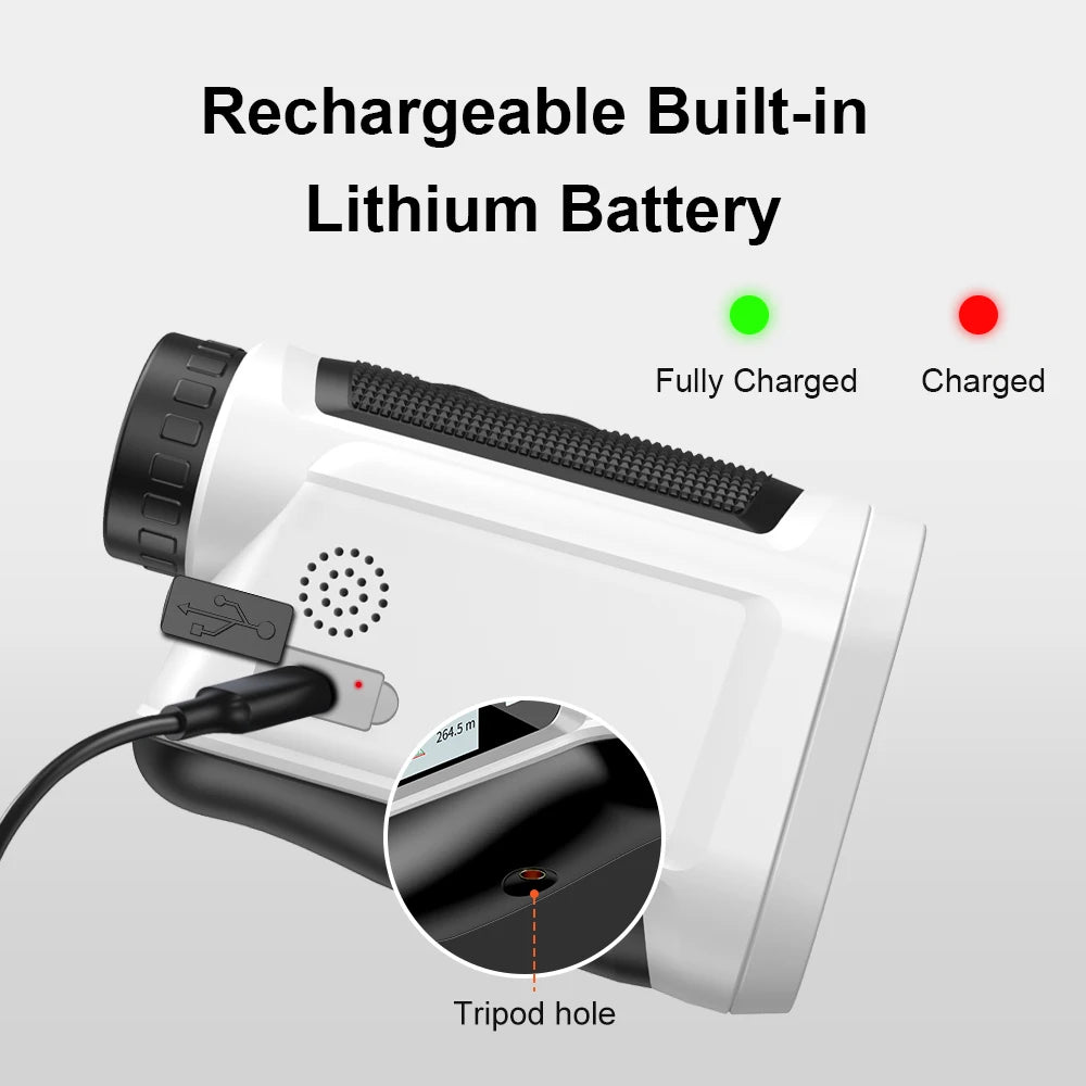 Rechargeable Smart Golf Rangefinder with Slope Laser Range Finder and Touch Screen Flag Lock Vibration for accurate measurements.
