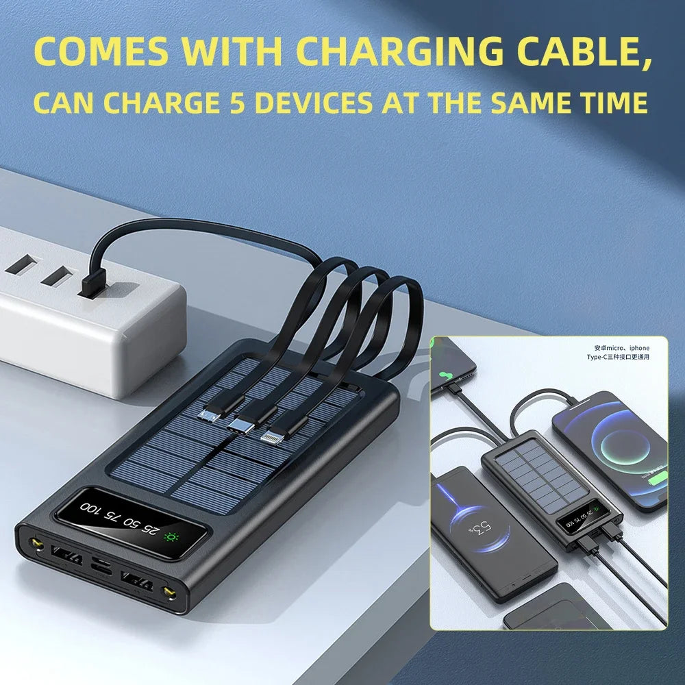 Solar Power Bank with 4-USB Cables for Outdoor Activities
