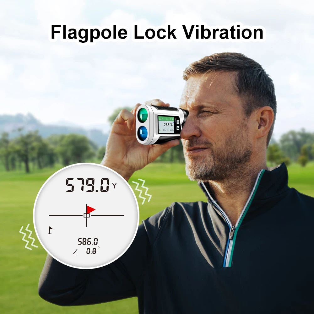 Smart Golf Rangefinder with Slope Laser Range Finder and Touch Screen Flag Lock Vibration for precise golfing measurements.